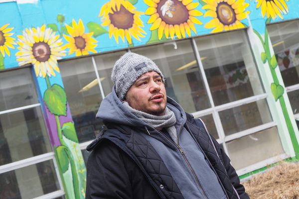Ringuette at the Bickford Centre, a Toronto school board property, decorated with murals by indigenous artists.